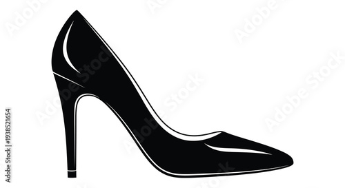 A sleek black high heeled shoe is displayed in a minimalist vector style illustration high quality professional detailed