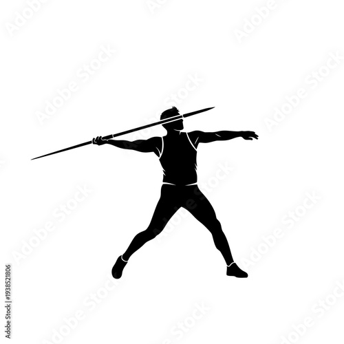 Silhouette of an athlete throwing a javelin in a dynamic pose.