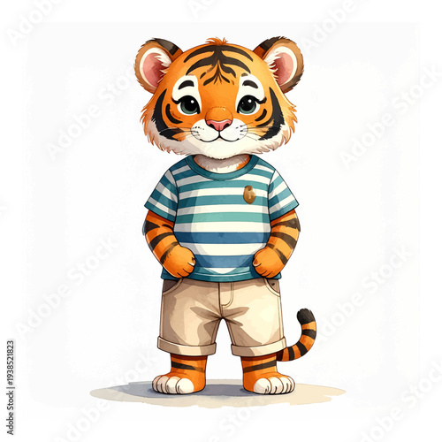 Cartoon Tiger Character Wearing Clothes.