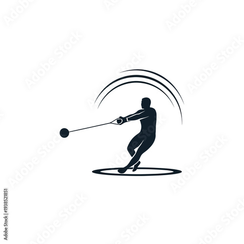 Hammer Throwing Athlete Silhouette in Action.