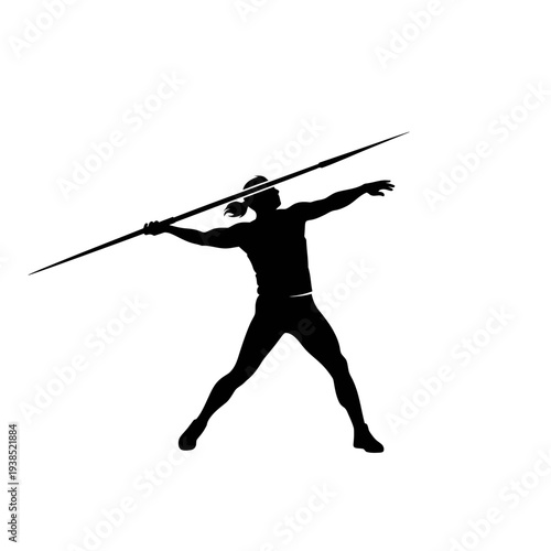 Silhouette of a javelin thrower in action, athletic pose, sports illustration.