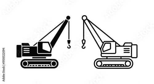 Two construction cranes facing each other black and white silhouette