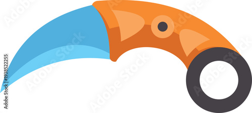 Brightly colored karambit knife illustration featuring a curved blue blade and orange handle