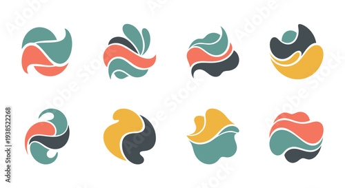 Abstract organic shapes logo set. Colorful fluid design.