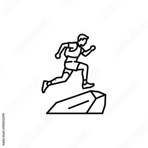 Man Running Up a Staircase Simple Line Art Illustration.