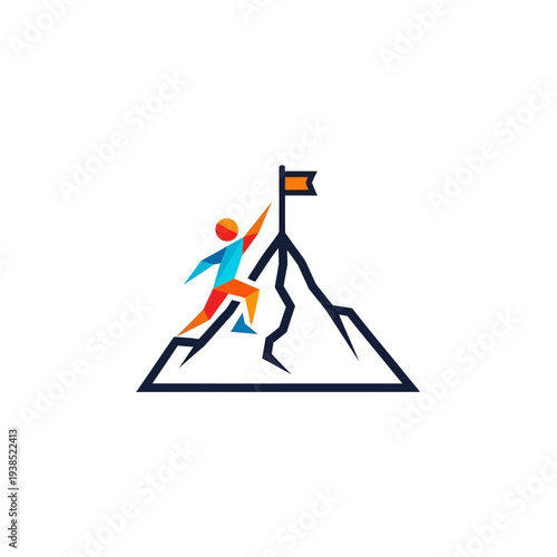 Climbing Mountain with Flag on Top Illustration.
