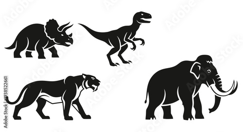 Prehistoric Animals Silhouettes: Dinosaurs and Ice Age Mammals Collection