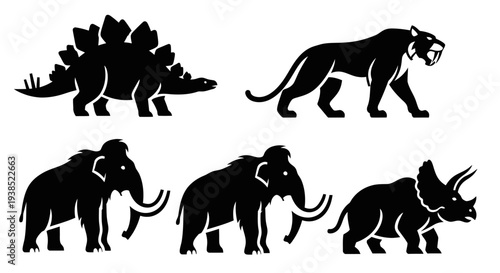 Prehistoric Animals Silhouettes Set - Dinosaurs and Ice Age Mammals