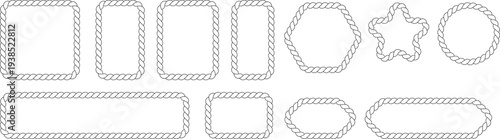 Nautical rope frame set isolated on white background