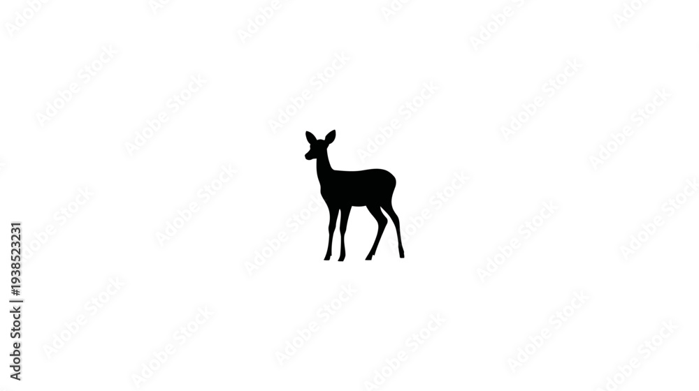 Obraz premium A simple black silhouette of a deer standing on a white background. It is facing left