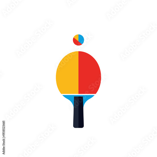 Colorful table tennis paddle and ball illustration.