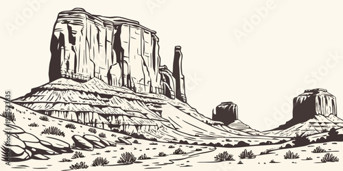 A serene desert landscape with towering rock formations and vast open skies Vector