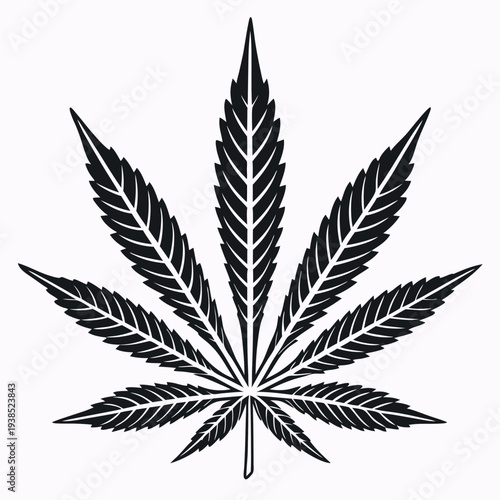 A black-and-white-illustration-of-a-cannabis-leaf. 