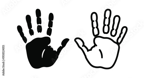Two hands displaying different gestures a dark silhouette