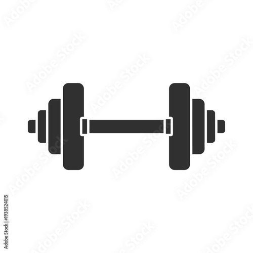 Simple black icon of a dumbbell on white background.