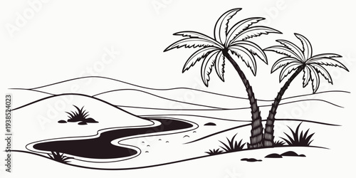 A serene lakeside scene with a single tree and a small boat floating on the water. Vector