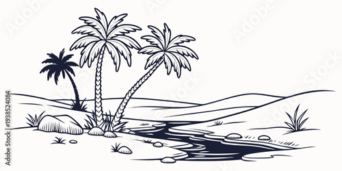 A serene beach scene with palm trees and gentle waves under a clear sky Vector