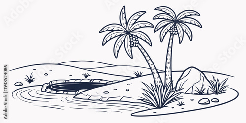 A serene tropical island with palm trees and a small boat on the water Vector