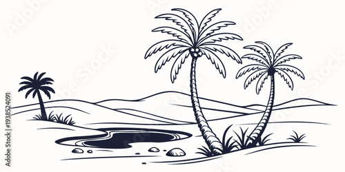 Tropical island scene with palm trees and a small boat on the shore Vector