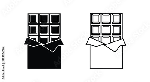 Two chocolate bars in wrappers one solid and one outlined silhouette