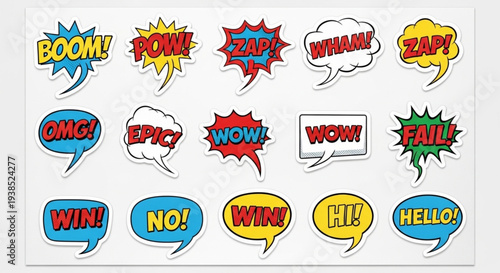 Collection of Comic Book Style Speech Bubbles with Exclamations.