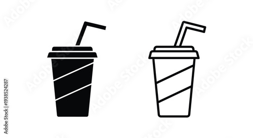 Two soda cups with straws a black and white illustration silhouette