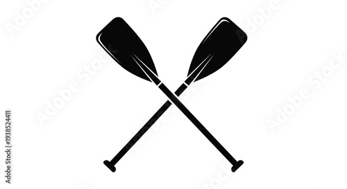 Two crossed paddles displayed against a white background silhouette