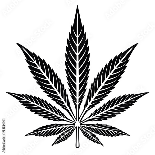 A black-and-white-illustration-of-a-cannabis-leaf. 
