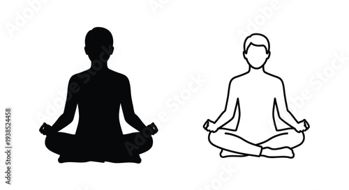 Two figures in lotus position one light and one dark silhouette