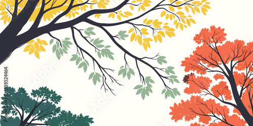 A vibrant autumn scene with a tree showcasing colorful fall foliage. Vector