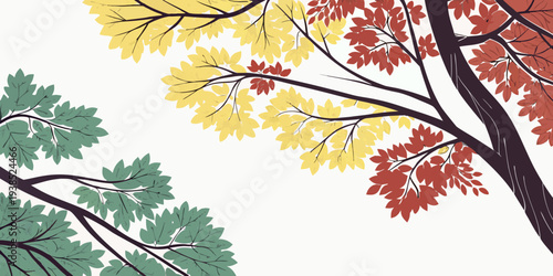 Vibrant autumn trees with colorful leaves against a clear blue sky Vector