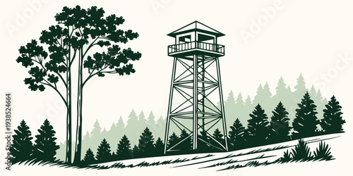 A serene forest road lined with tall trees and a distant horizon Vector