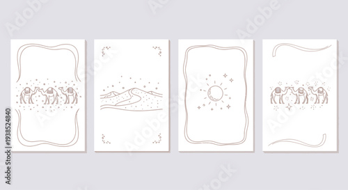 Desert Caravan and Sun Illustrations - Set of 4 Cards