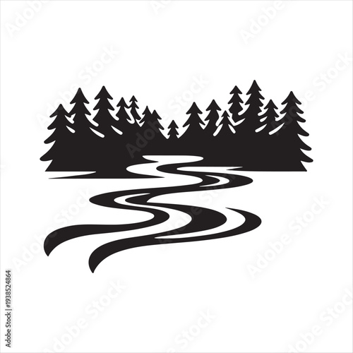 River forest abstract silhouette line art logo design concept illustration idea