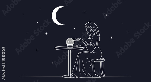 Woman sitting alone at a table under the moonlight.