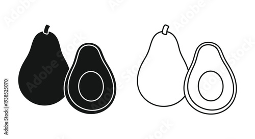 Avocado illustrations in contrasting styles featuring a striking silhouette