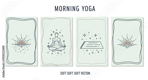 Morning Yoga Sunrise Meditation Wellness Vector Set