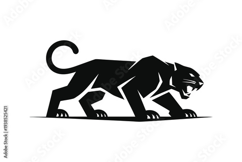 Black Panther Silhouette Vector Illustration - Fierce Panther Walking Logo Design