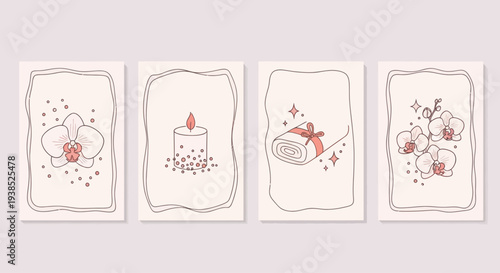 Spa and Wellness Collection: Orchid, Candle, Rolled Towel, and Decorative Elements