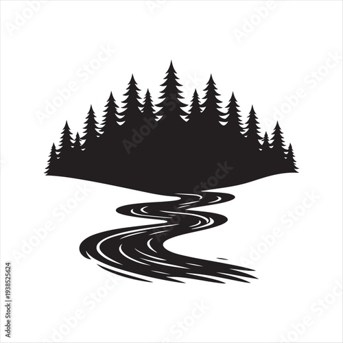 River forest abstract silhouette line art logo design concept illustration idea