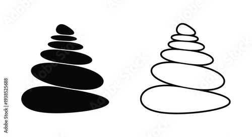 Balanced stone stack comparison solid and outlined a minimalist silhouette