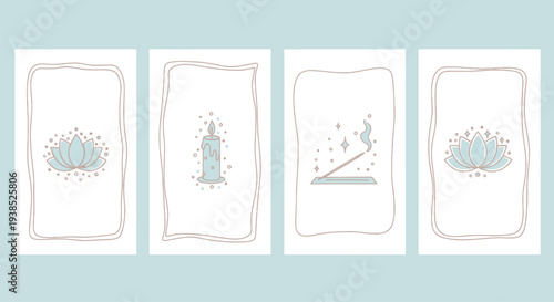 Serene Lotus, Candle, and Incense Stick Icons on Soft Pastel Background