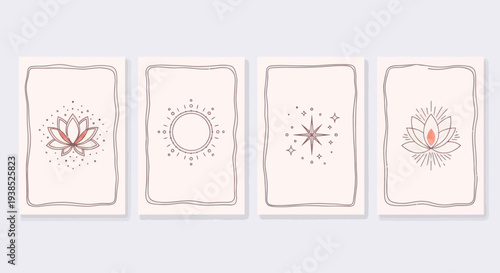 Esoteric Tarot Cards with Lotus and Sun Symbols, Boho Style