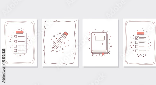 Checklist, Pencil, Book Icons: Study, Education, Planning, Writing Concept