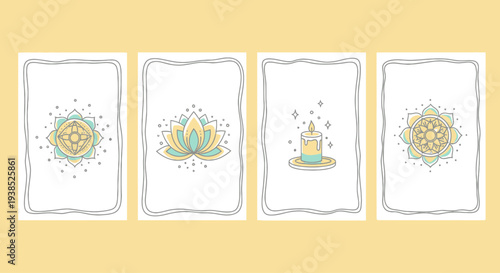 Esoteric Tarot Cards Design with Lotus, Candle, Mandala - Pastel Colors