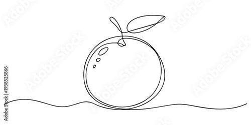 Minimalist one line art illustration of a fresh whole orange and a sliced half on white background, Orange fruit continuous one line drawing minimalist style isolate outline, Drawing of a whole citrus