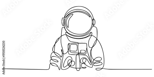 spacesuit continuous one line drawing, Continuous one line drawing of astronaut. One line of spaceman concept. Astronaut continuous line art. Editable outline, floating in space in a minimalist art.