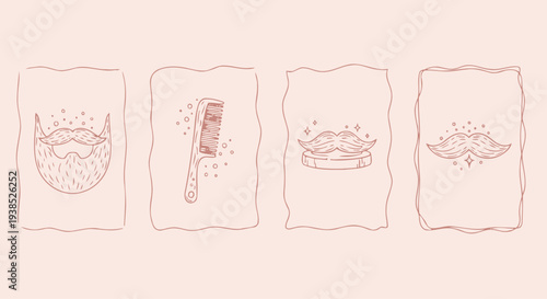 Beard Grooming Tools Line Art: Comb, Mustache, Beard Care Icons