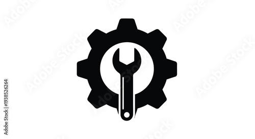 A black gear with a wrench inside a striking silhouette