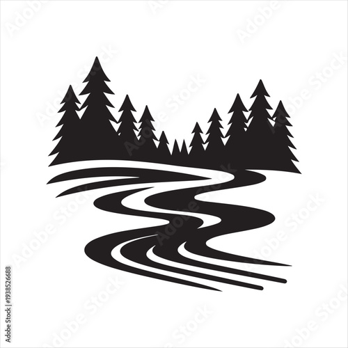 River forest abstract silhouette line art logo design concept illustration idea